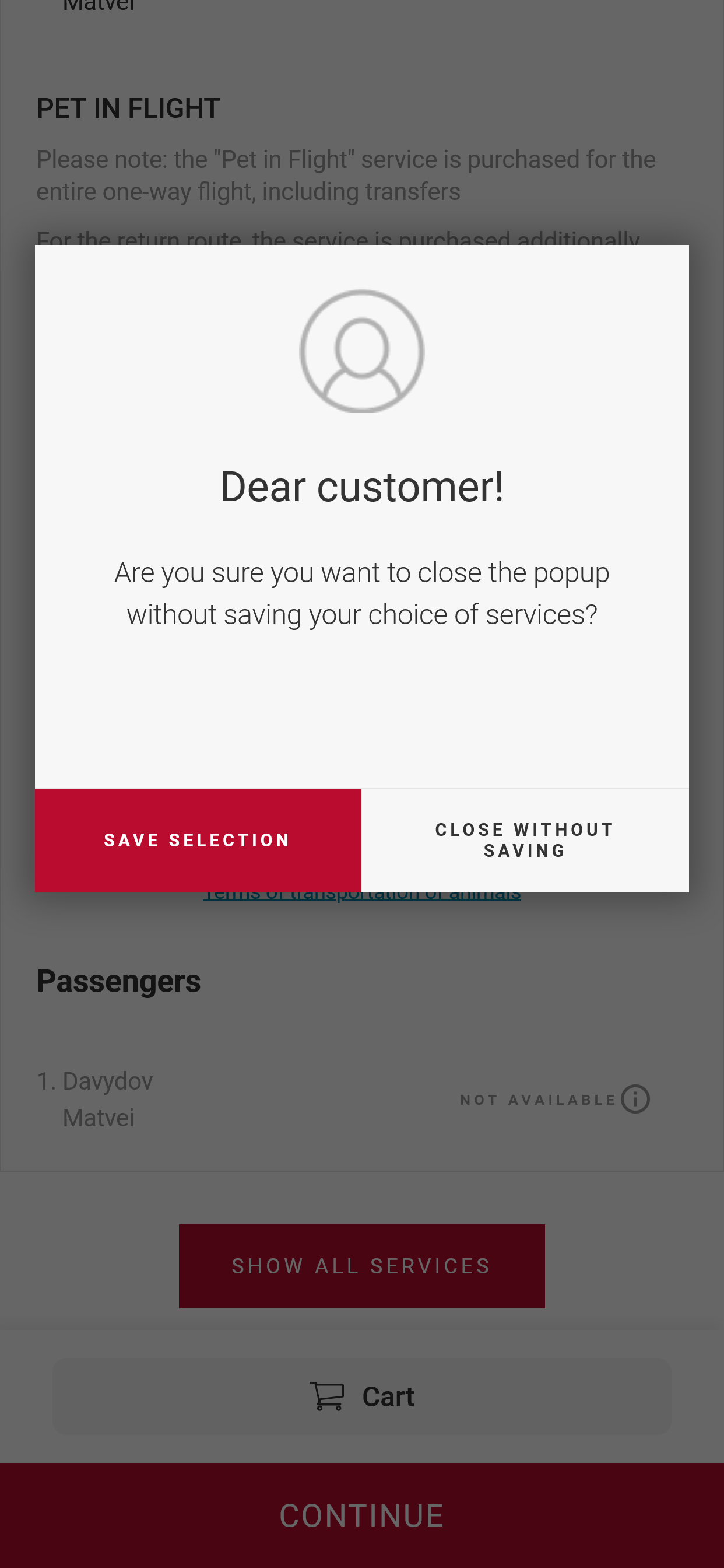 Mobile warning modal window