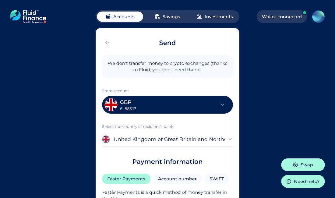 Send money externally via UK FP